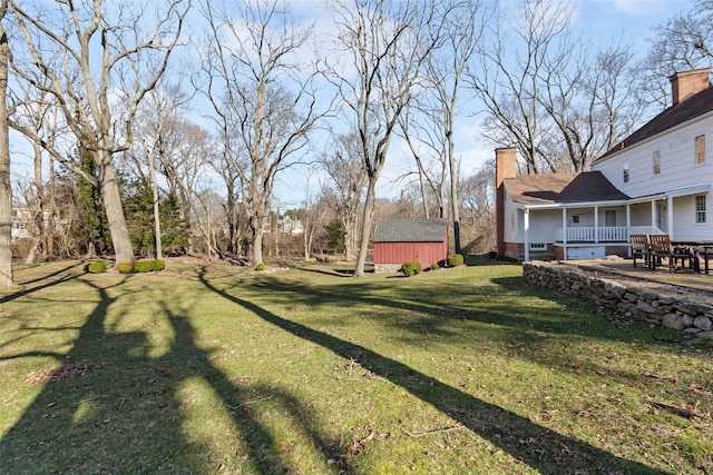 view of yard with a shed