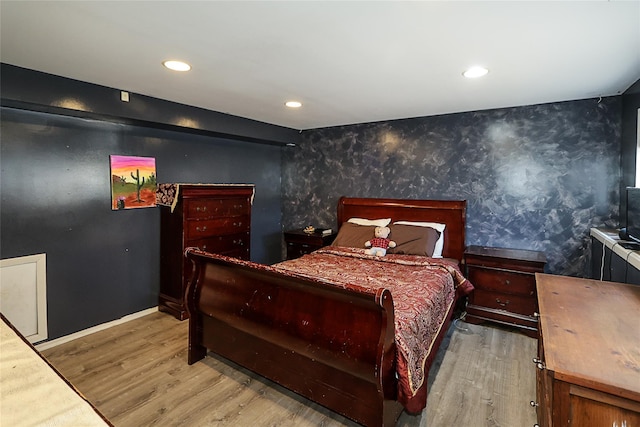 59 Lauren Ave, Dix Hills, NY 11746 - bedroom with wallpapered walls, baseboards, wood finished floors, and recessed lighting