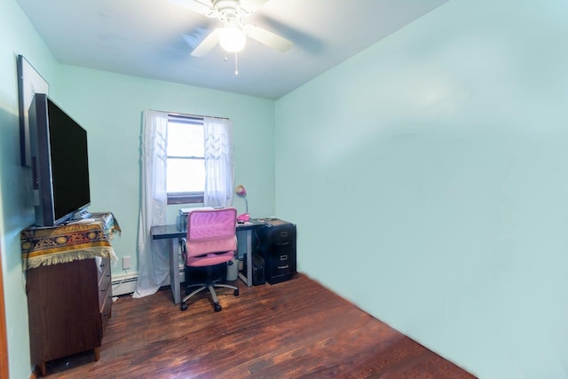 203 Front Ave, Brentwood, NY 11717 - office with dark wood finished floors, baseboard heating, and ceiling fan
