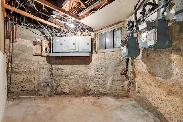 unfinished basement with electric panel