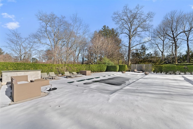 view of yard featuring a patio and fence