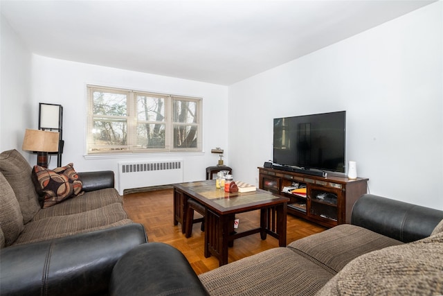 living area featuring radiator