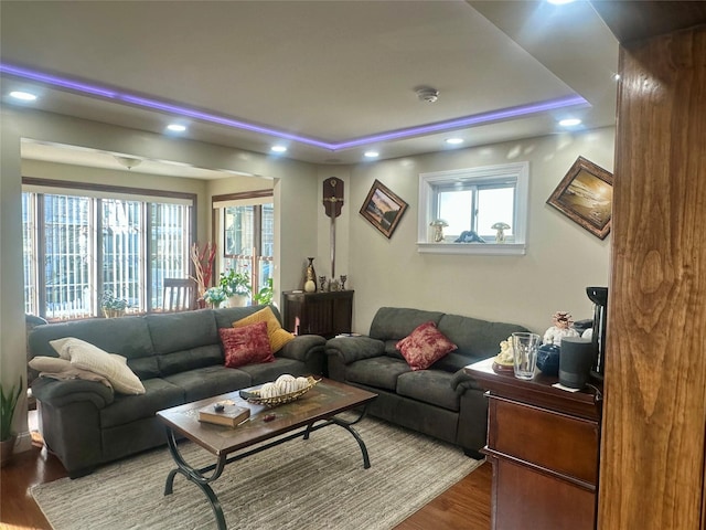 110-37 213th St, Queens Village, NY 11429 - living room with hardwood / wood-style flooring and a raised ceiling