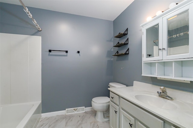 125 Cedar Hill Rd, Wappingers Falls, NY 12590 - full bath featuring vanity, toilet, baseboards, marble look tiles, and tub / shower combination