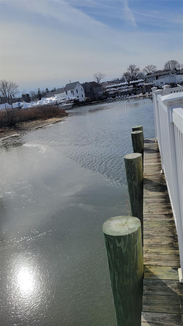 dock area with a water view