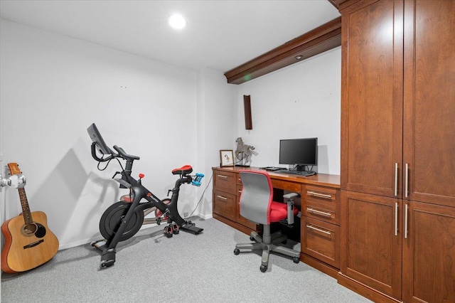 office with recessed lighting, light colored carpet, and baseboards