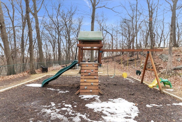 view of play area with fence