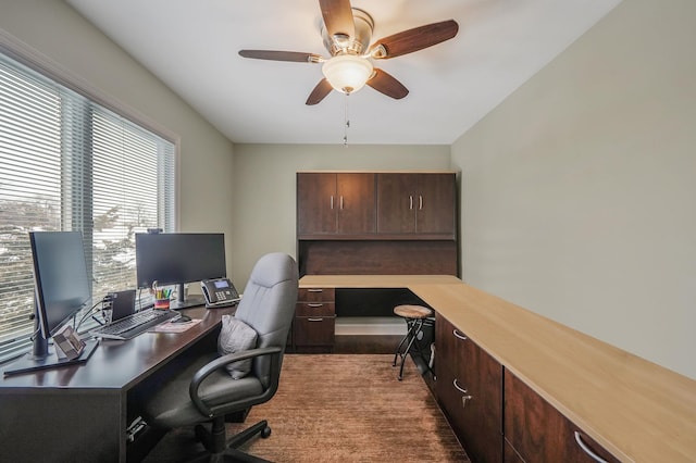 home office featuring ceiling fan