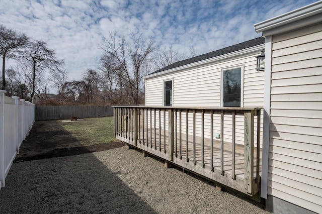 wooden terrace featuring a fenced backyard