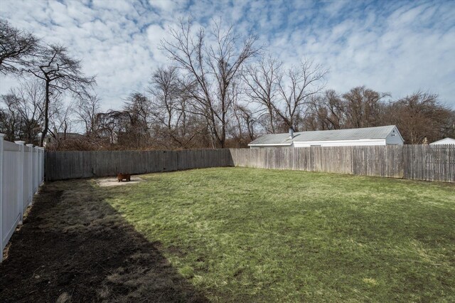 view of yard with a fenced backyard