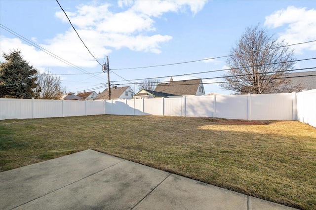 view of yard featuring a fenced backyard and a patio