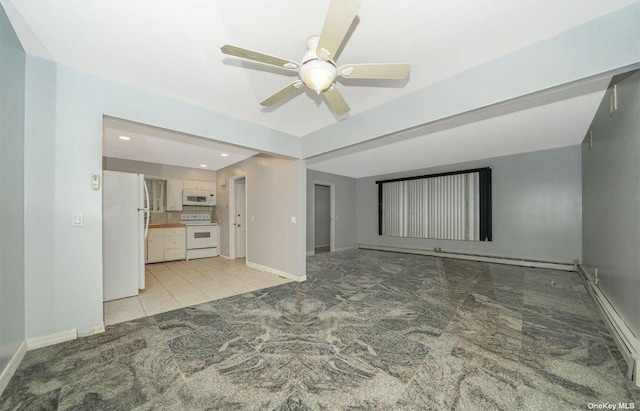 unfurnished living room featuring a ceiling fan, recessed lighting, and baseboards