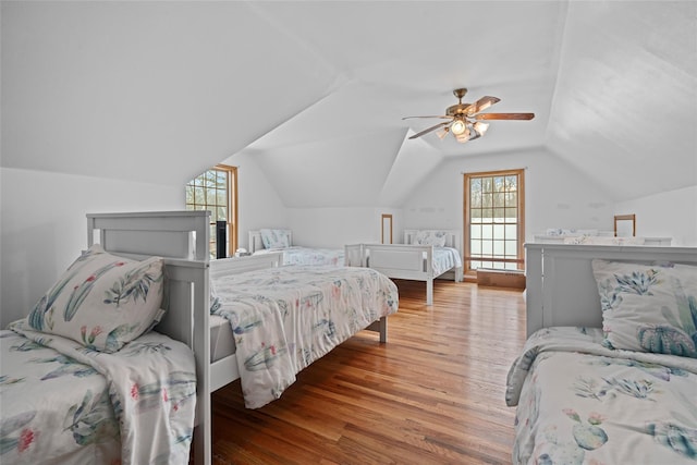 97 Ludlam Rd, Monroe, NY 10950 - bedroom featuring wood finished floors, vaulted ceiling, and a ceiling fan