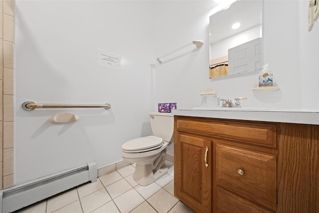 97 Ludlam Rd, Monroe, NY 10950 - full bathroom with a baseboard heating unit, vanity, tile patterned floors, toilet, and a shower with shower curtain