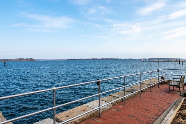 dock area with a water view