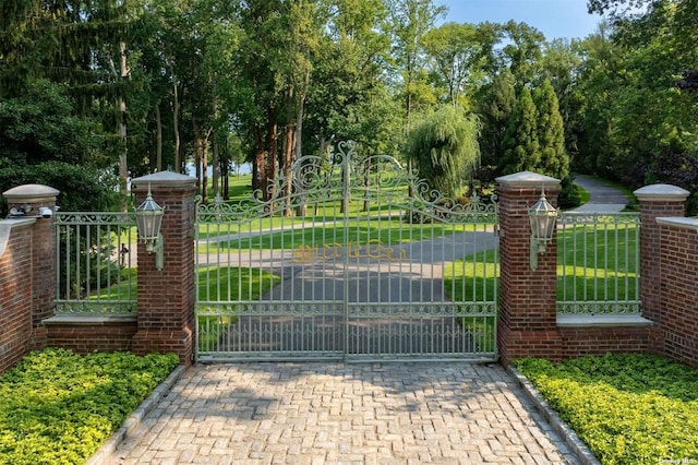 view of gate featuring a lawn