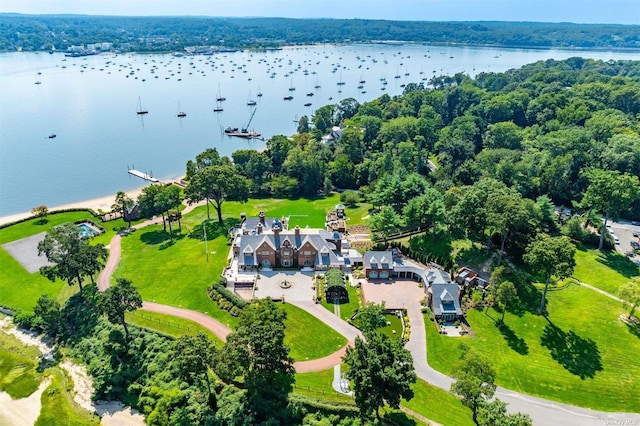 aerial view with a water view