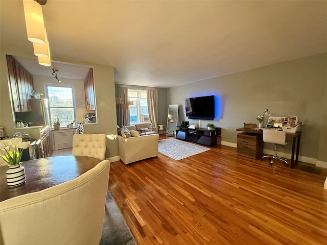 living room featuring baseboards and wood finished floors