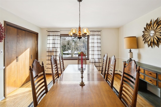 dining space featuring a chandelier and wood finished floors