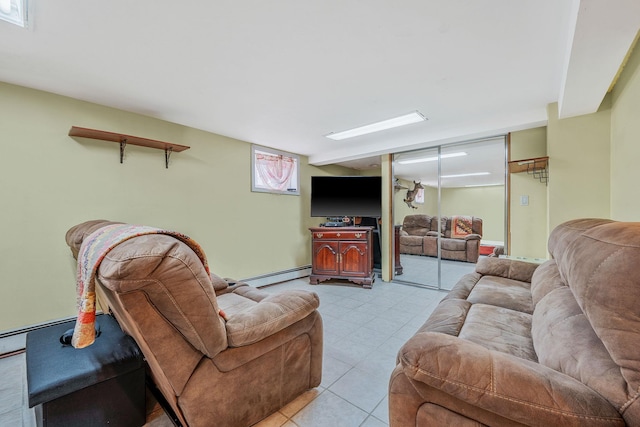 living room with a baseboard radiator