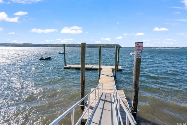 view of dock with a water view