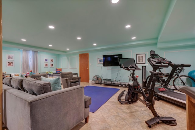 workout area with recessed lighting