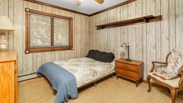 155 Shepard Dr, Southold, NY 11971 - bedroom with ceiling fan, carpet floors, a baseboard radiator, and crown molding