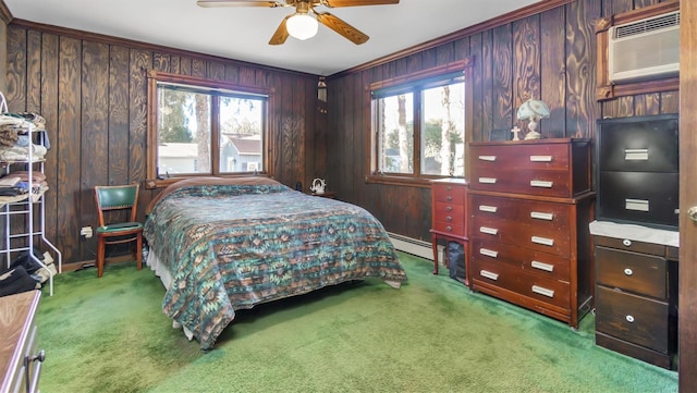 155 Shepard Dr, Southold, NY 11971 - bedroom featuring carpet floors, multiple windows, ornamental molding, and baseboard heating