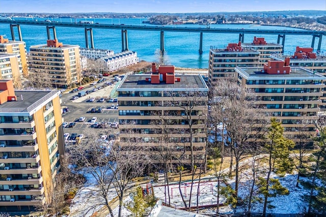 bird's eye view with a water view and a city view