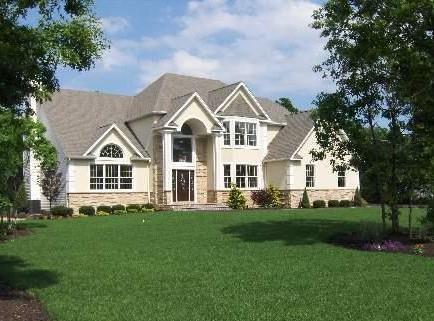 view of front of property with stone siding and a front lawn