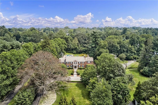 drone / aerial view with a forest view