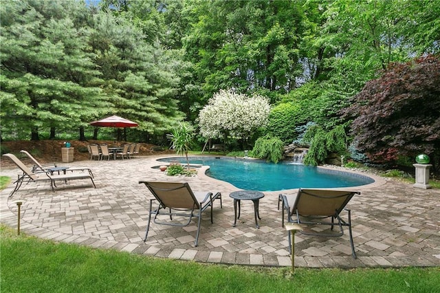 outdoor pool featuring a patio area