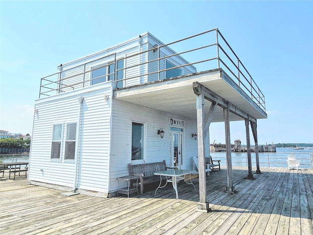 deck with a water view