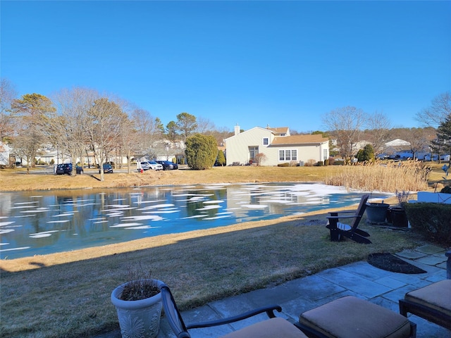 view of yard with a water view