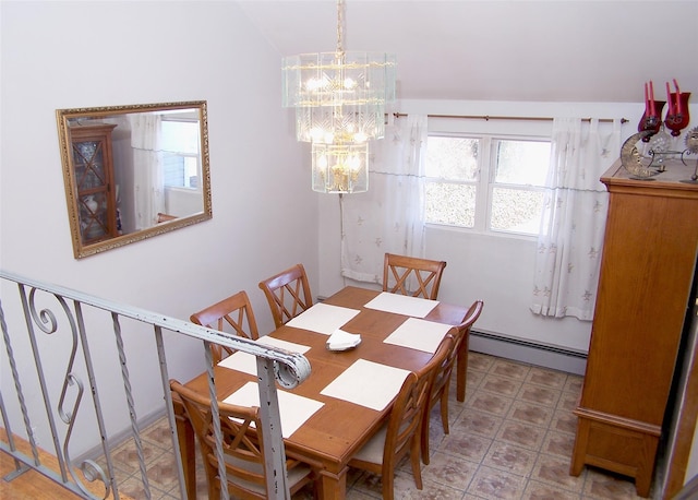 dining room featuring a baseboard radiator and an inviting chandelier