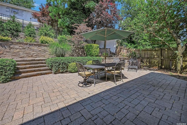 view of patio / terrace featuring outdoor dining area and a fenced backyard