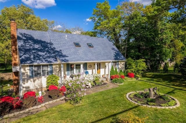 337 Mount Sinai Coram Rd, Mount Sinai, NY 11766 - rear view of house with a shingled roof, a chimney, and covered porch