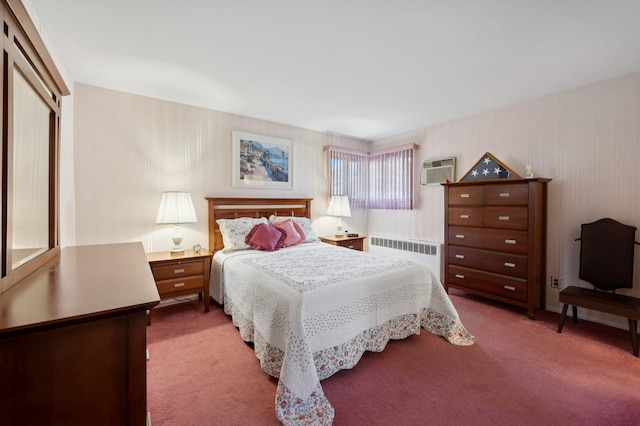 bedroom featuring carpet floors and radiator