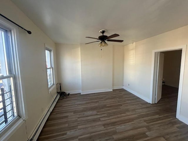 empty room with baseboards and dark wood finished floors