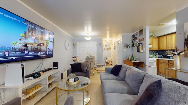 living room featuring visible vents