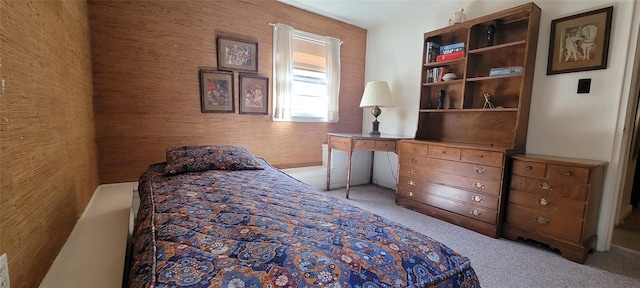 bedroom with light colored carpet