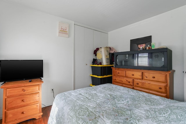 bedroom with a closet and wood finished floors