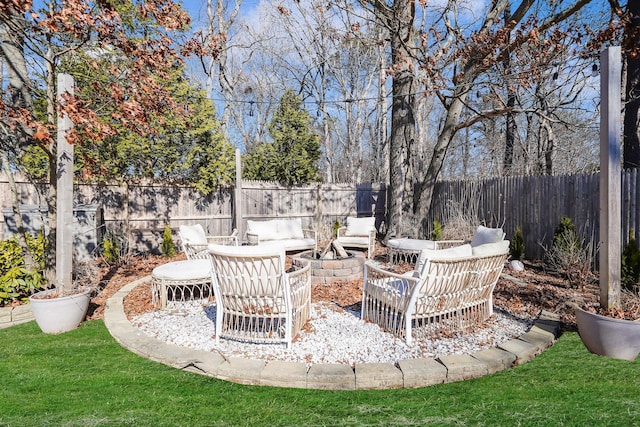 view of patio / terrace with a fire pit and a fenced backyard