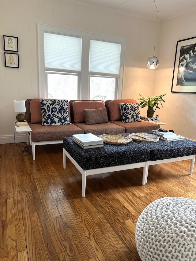 living room with wood finished floors