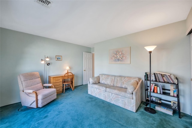 carpeted living room featuring visible vents