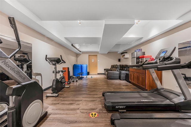 workout room featuring wood finished floors