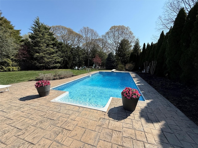 515 Corey Creek Ln, Southold, NY 11971 - outdoor pool with a diving board, a patio, and a lawn