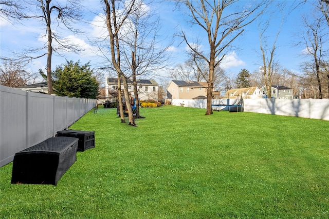 view of yard featuring a residential view and a fenced backyard