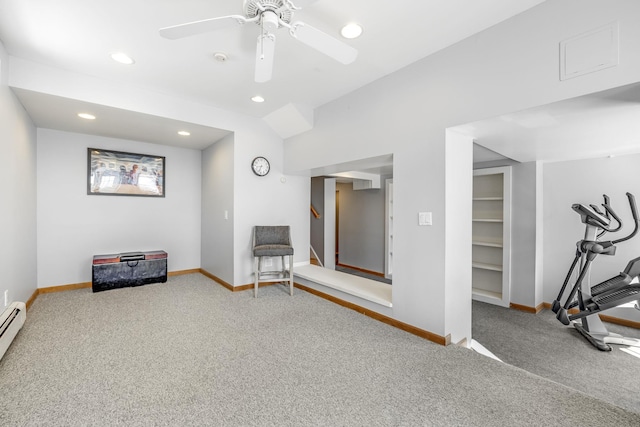 living area with carpet floors, recessed lighting, and baseboards