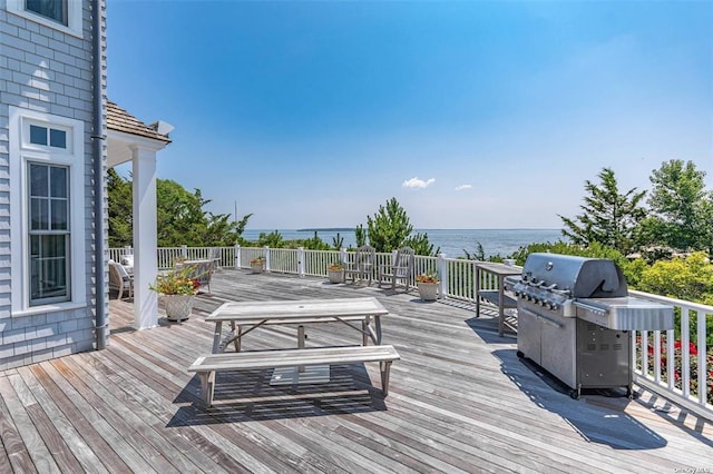 deck with a water view